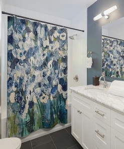 The Language of Flowers Blue Shower Curtain by Stacey Christensen