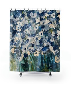 The Language of Flowers Blue Shower Curtain by Stacey Christensen
