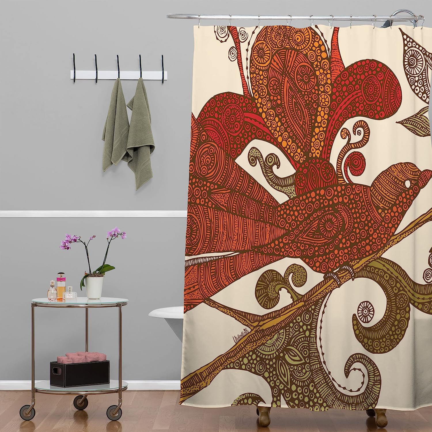 The Orange Bird Shower Curtain By Valentina Ramos - Add A Pop Of Color To Your Bathroom Decor - Image 2