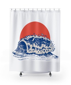 The Sun & Ocean Wave Retro Shower Curtain for Bathroom Decor