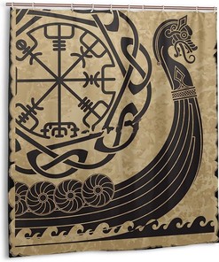 The Vikings Ancient Scandinavian Pattern Norse Runes Shower Curtain for Unique Home Decoration
