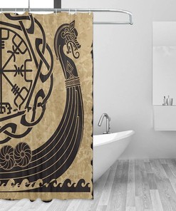 The Vikings Ancient Scandinavian Pattern Norse Runes Shower Curtain for Unique Home Decoration