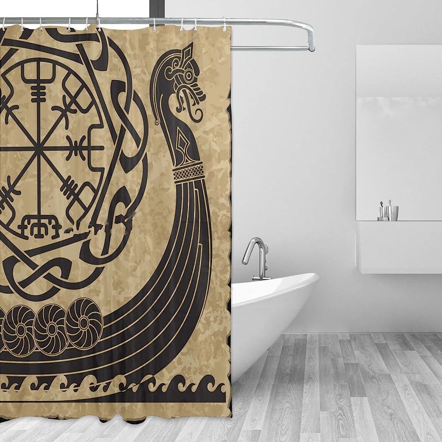 The Vikings Ancient Scandinavian Pattern Norse Runes Shower Curtain for Unique Home Decoration
