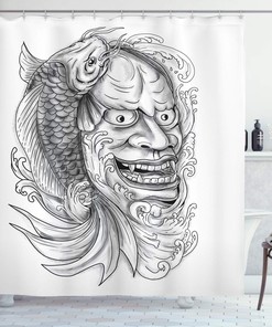 Theatre Mast Tattoo Style Art Koi Fish Shower Curtain, Cloth Fabric Bathroom Décor
