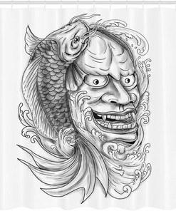 Theatre Mast Tattoo Style Art Koi Fish Shower Curtain, Cloth Fabric Bathroom Décor