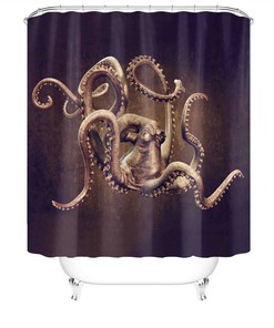 Thick Octopus Print Shower Curtain for a Bold and Mysterious Bathroom Decor