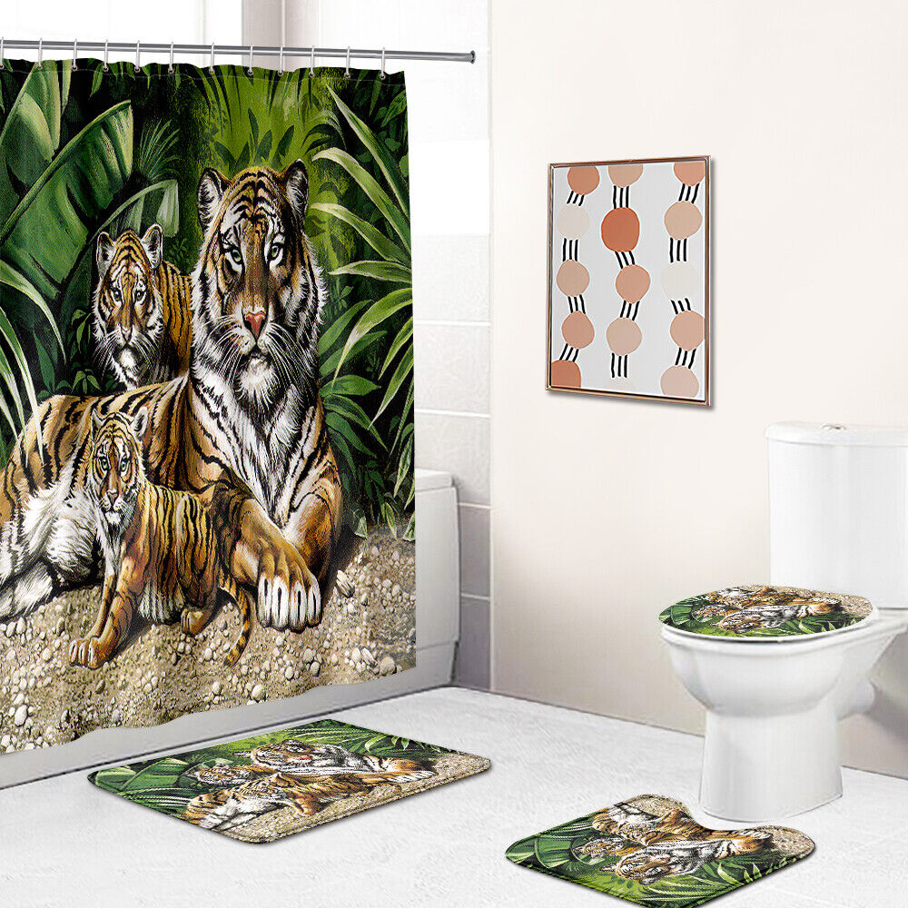 Thick Tiger Print Shower Curtain Bathrooms Set Cover for a Bold and Wild Bathroom Decor