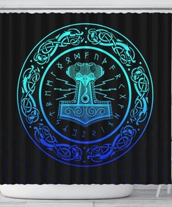 Thor's Hammer Mjolnir Norse Vikings Shower Curtain Cover, 3D Print Pattern for Bathroom/Laundry Waterproof