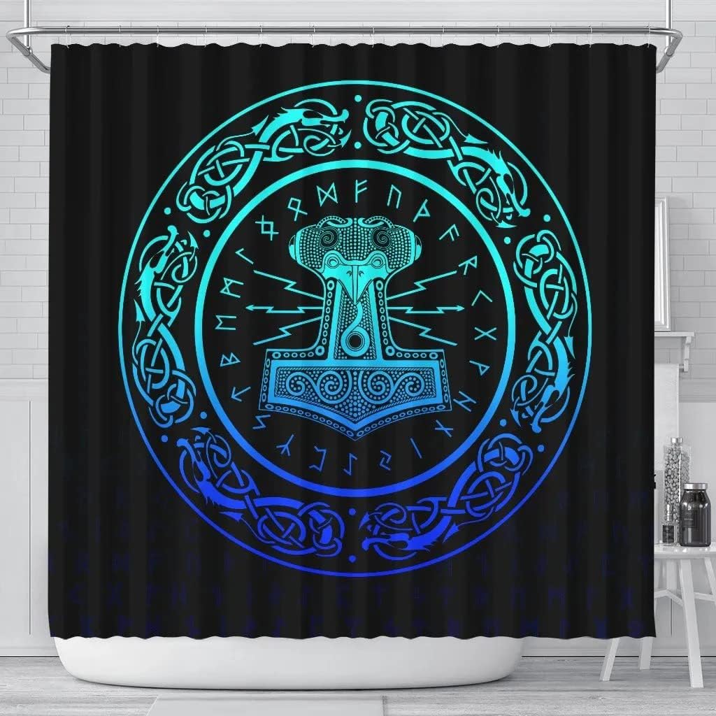 Thor's Hammer Mjolnir Norse Vikings Shower Curtain Cover, 3D Print Pattern for Bathroom/Laundry Waterproof