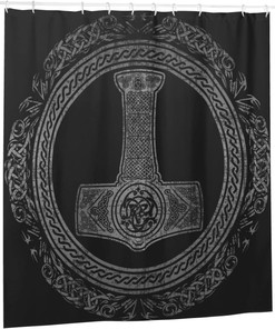 Thor's Hammer Mjolnir Viking Runes Norse Mythology Shower Curtain for Unique Bathroom Dcor