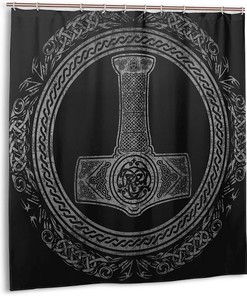 Thor's Hammer Mjolnir Viking Runes Norse Mythology Shower Curtain for Unique Bathroom Dcor