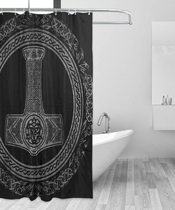 Thor's Hammer Mjolnir Viking Runes Norse Mythology Shower Curtain for Unique Bathroom Dcor