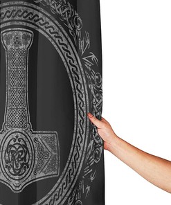 Thor's Hammer Mjolnir Viking Runes Norse Mythology Shower Curtain for Unique Bathroom Dcor