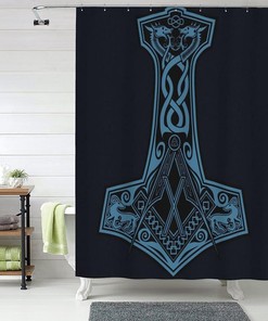 Thor's Hammer Mythology Shower Curtain for a Scandinavia-Inspired Bathroom