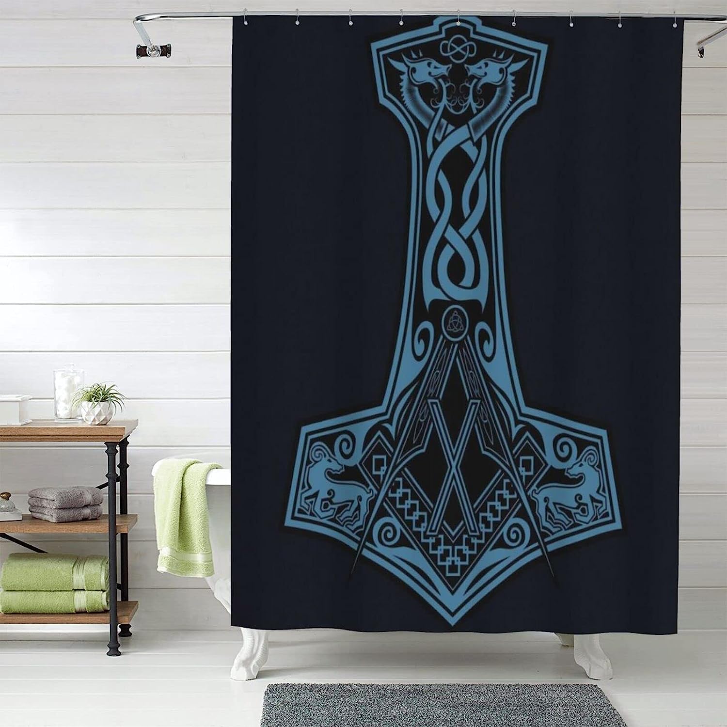 Thor's Hammer Mythology Shower Curtain for a Scandinavia-Inspired Bathroom