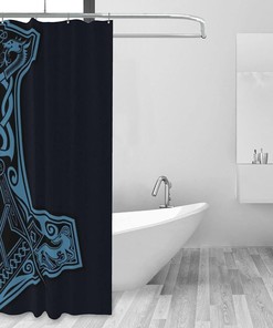 Thor's Hammer Mythology Shower Curtain for a Scandinavia-Inspired Bathroom