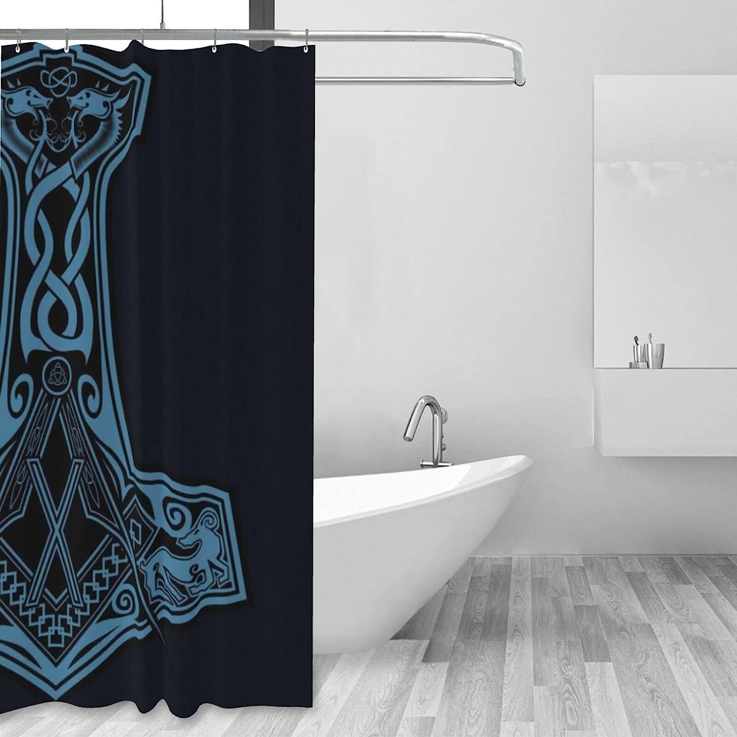 Thor's Hammer Mythology Shower Curtain for a Scandinavia-Inspired Bathroom