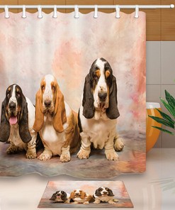 Three Basset Hound Dog Fabric Shower Curtain for Bathroom