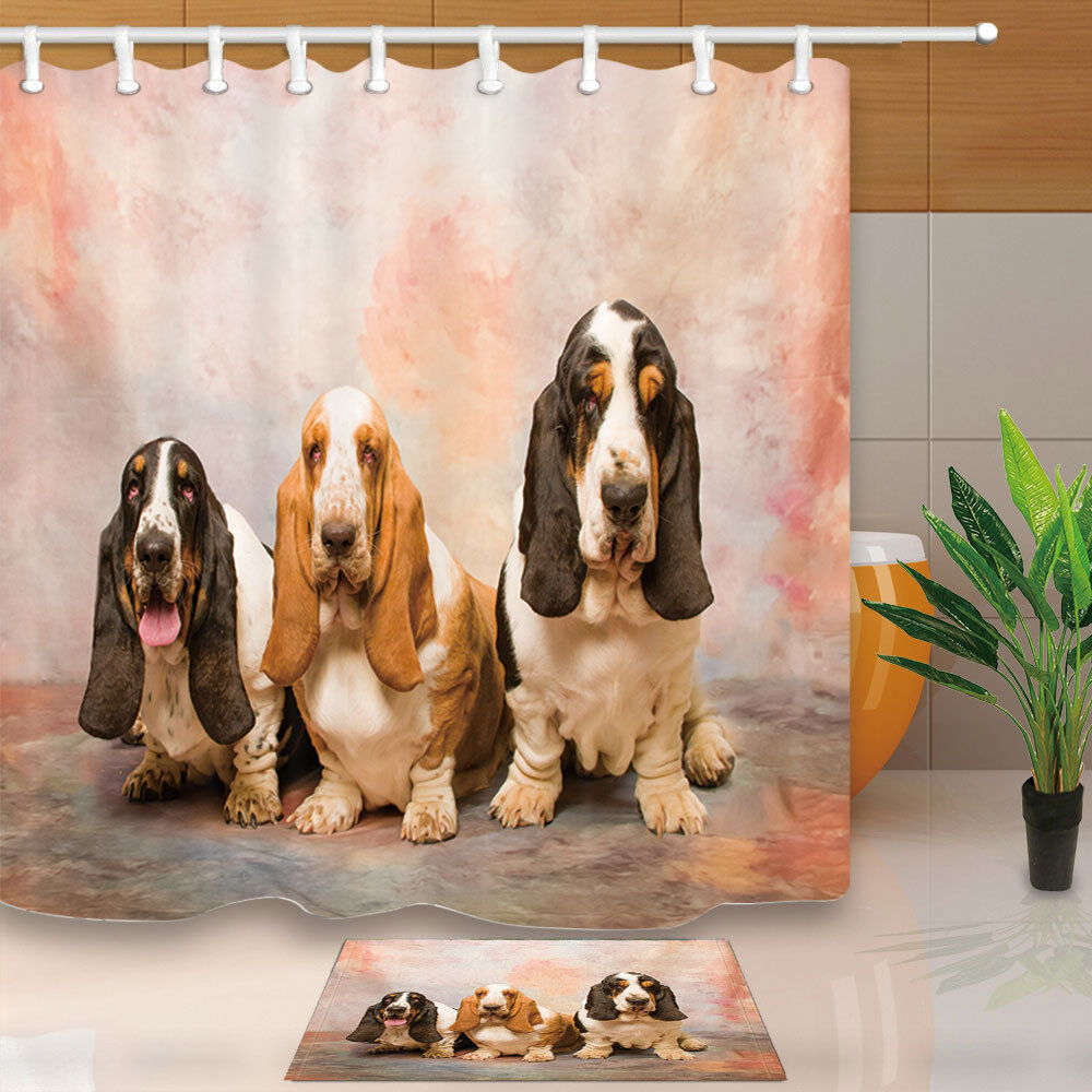 Three Basset Hound Dog Fabric Shower Curtain for Bathroom