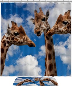 Three Giraffes Print Shower Curtain For Bathroom Tub Set