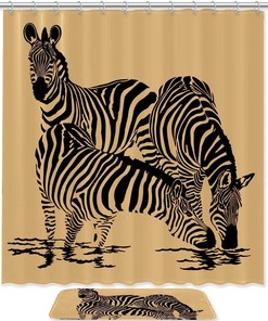 Three Zebras Print Shower Curtain, Waterproof Fabric Bathroom Decor