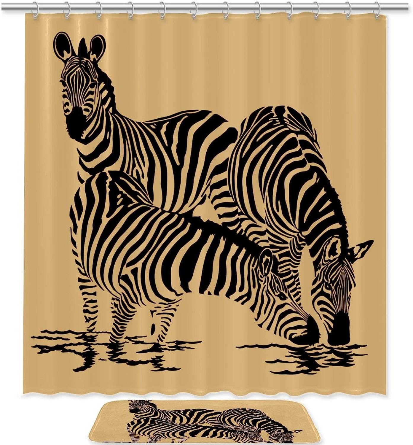 Three Zebras Print Shower Curtain, Waterproof Fabric Bathroom Decor