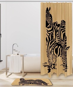 Three Zebras Print Shower Curtain, Waterproof Fabric Bathroom Decor