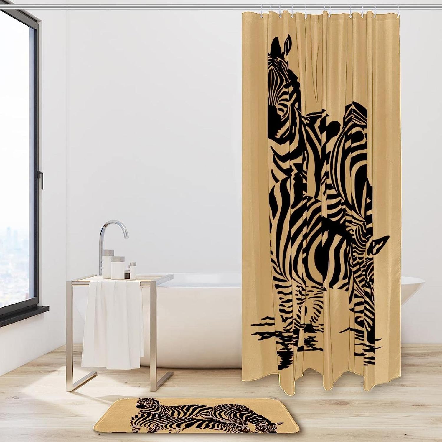 Three Zebras Print Shower Curtain, Waterproof Fabric Bathroom Decor