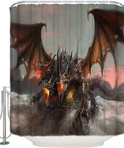 Three-Headed Fire Dragon Shower Curtain - Monsters Theme Waterproof Fabric Curtain Design for Bathroom Showers