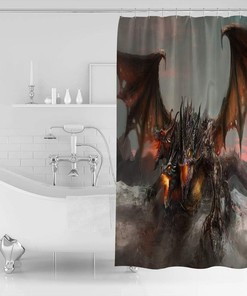 Three-Headed Fire Dragon Shower Curtain - Monsters Theme Waterproof Fabric Curtain Design for Bathroom Showers
