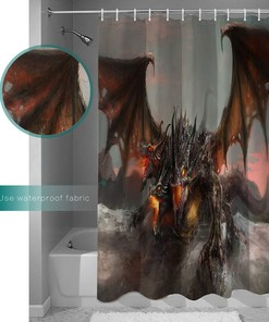 Three-Headed Fire Dragon Shower Curtain - Monsters Theme Waterproof Fabric Curtain Design for Bathroom Showers