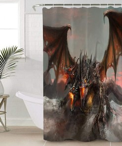 Three-Headed Fire Dragon Shower Curtain - Monsters Theme Waterproof Fabric Curtain Design for Bathroom Showers