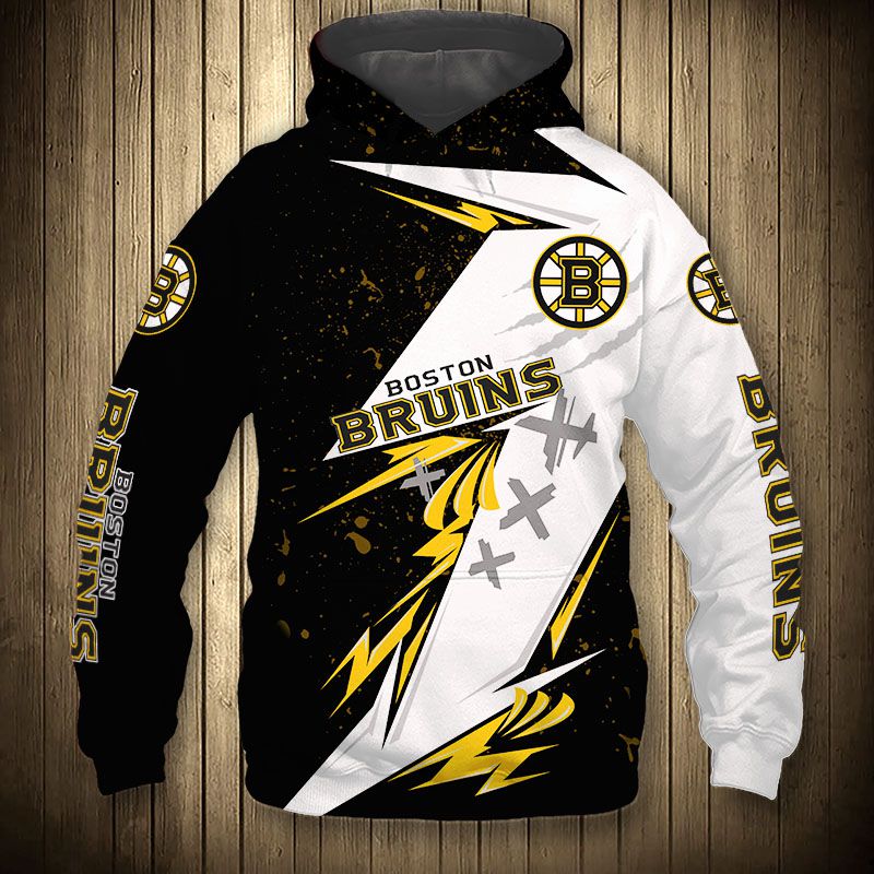 Thunder Design All Over Print Boston Bruins Hoodie 3D Pullover Nhl