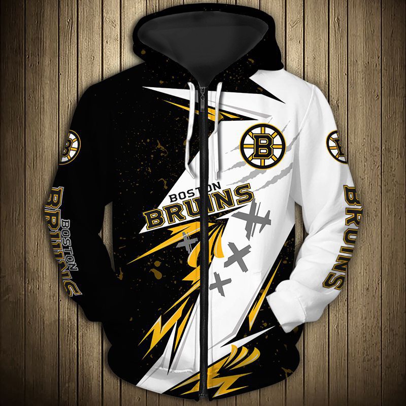 Thunder Design All Over Print Boston Bruins Hoodie 3D Pullover Nhl