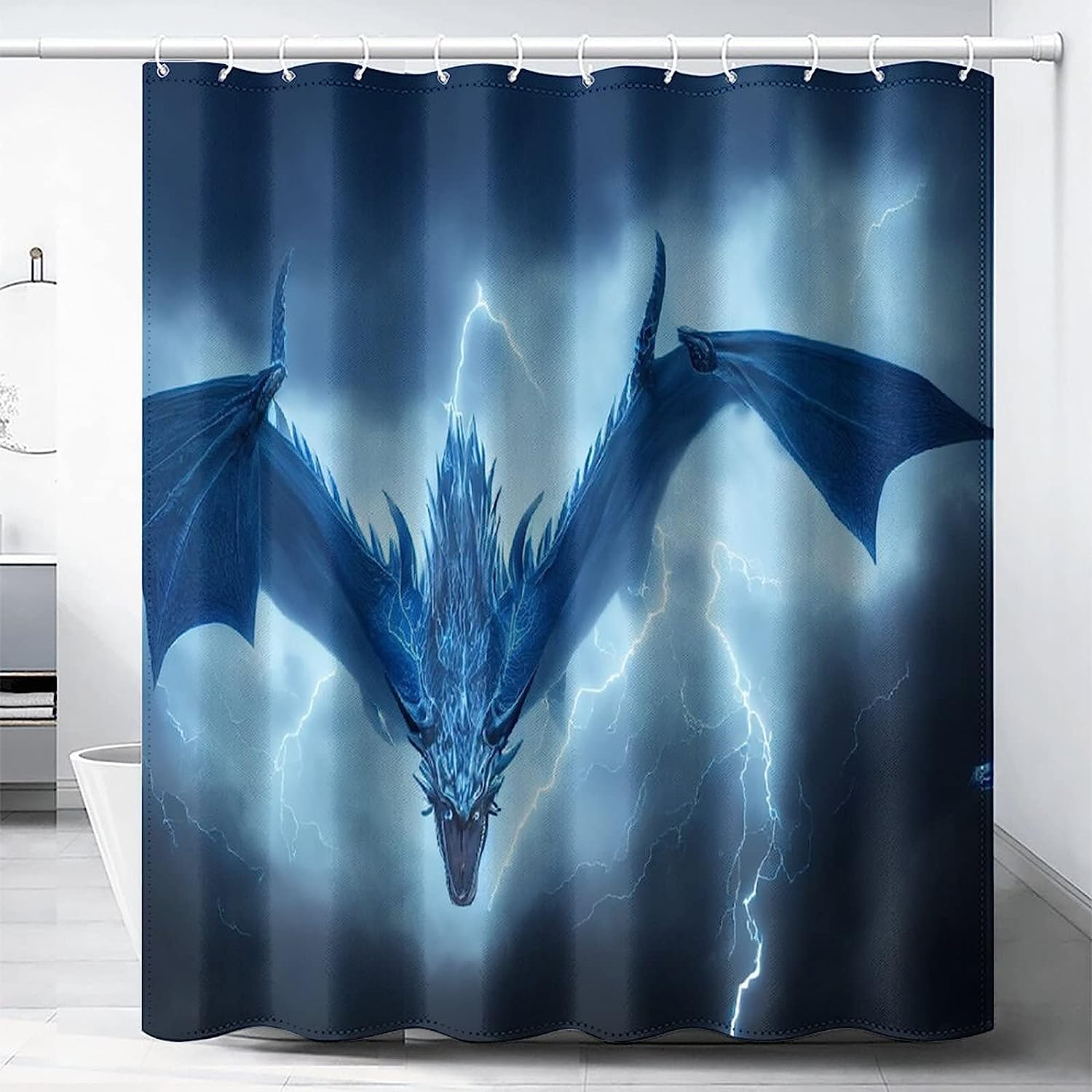 Thunder Dragon Flying Above Sky Shower Curtain for Bathroom Decor