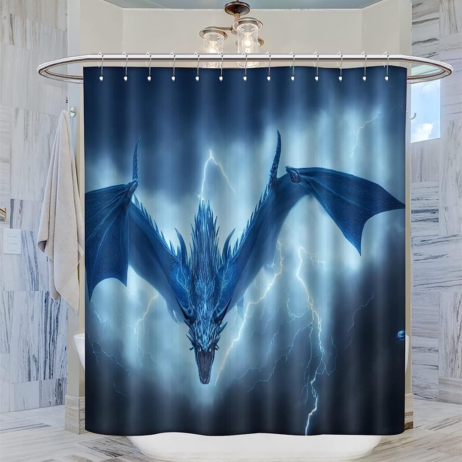Thunder Dragon Flying Above Sky Shower Curtain for Bathroom Decor
