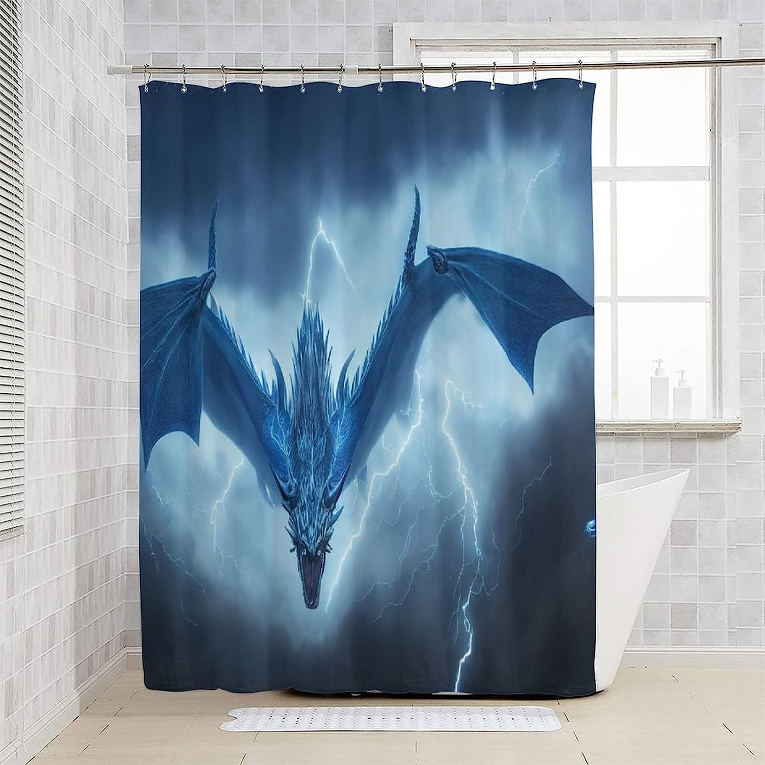 Thunder Dragon Flying Above Sky Shower Curtain for Bathroom Decor