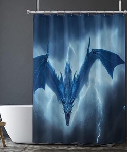 Thunder Dragon Flying Above Sky Shower Curtain for Bathroom Decor