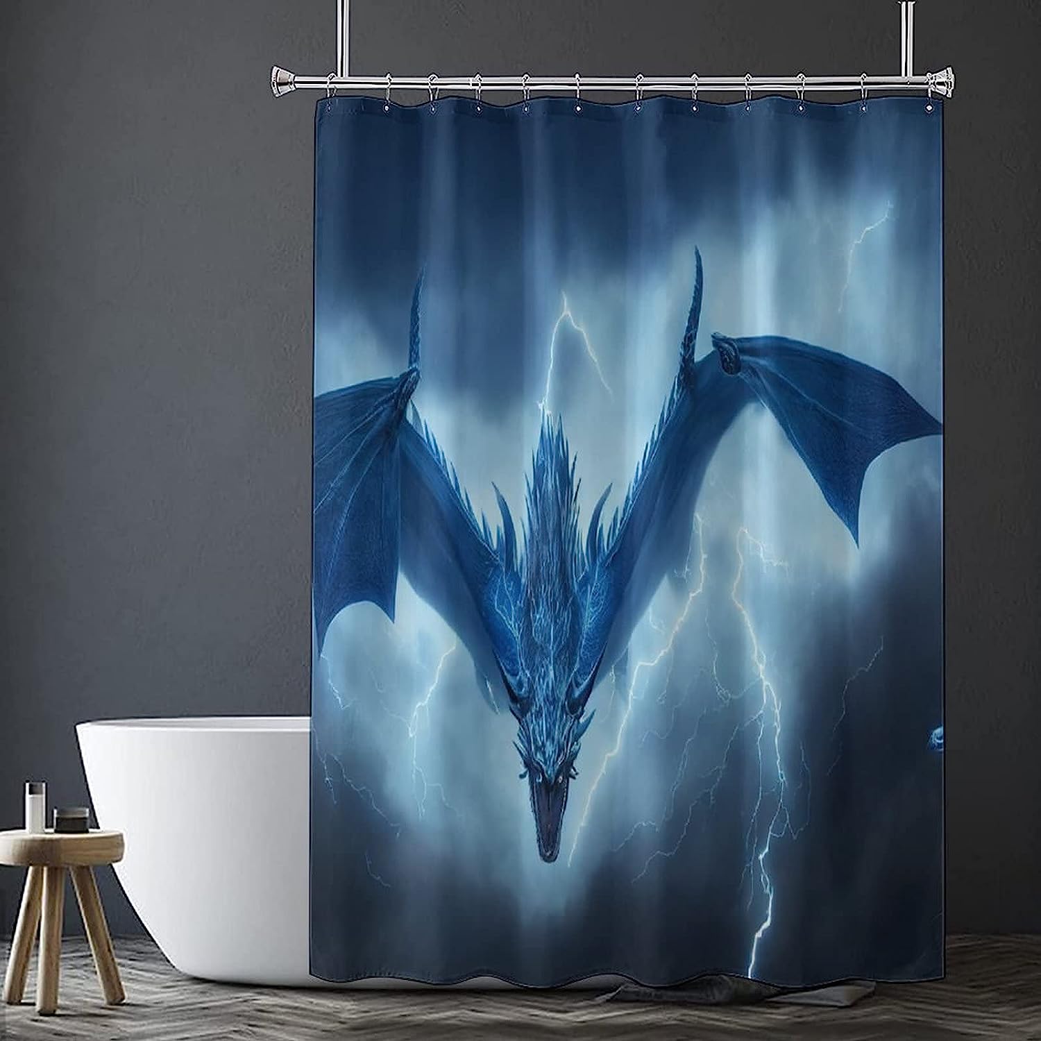 Thunder Dragon Flying Above Sky Shower Curtain for Bathroom Decor