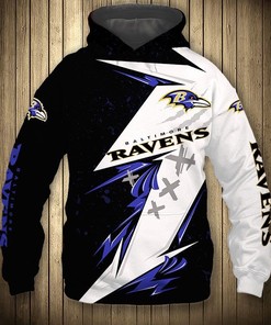 Thunder Graphic All Over Print Baltimore Ravens Hoodie 3D Zip Hoodie Gifts For Fans