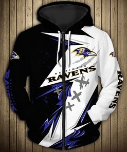 Thunder Graphic All Over Print Baltimore Ravens Hoodie 3D Zip Hoodie Gifts For Fans