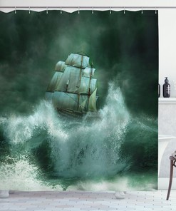 Thunderstorm Art Print Pirate Ship Shower Curtain for Bathroom