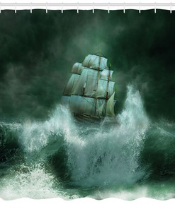 Thunderstorm Art Print Pirate Ship Shower Curtain for Bathroom