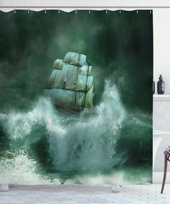 Thunderstorm Art Print Pirate Ship Shower Curtain for Bathroom