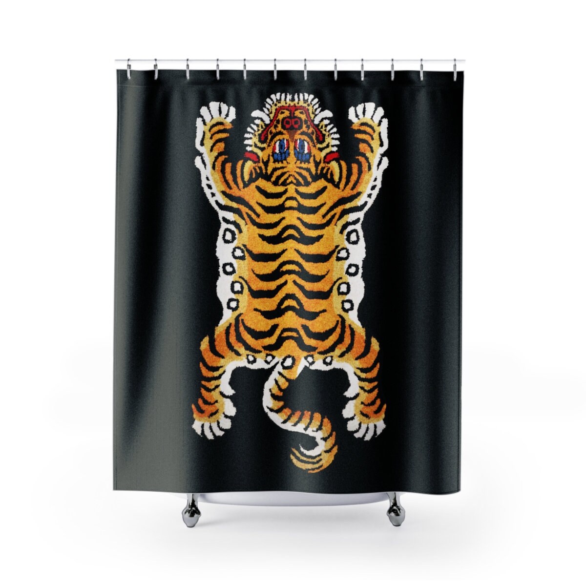 Tibetan Ethnic Print Tiger Bath Curtain for Bathroom