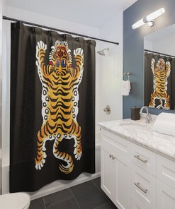 Tibetan Ethnic Print Tiger Bath Curtain for Bathroom