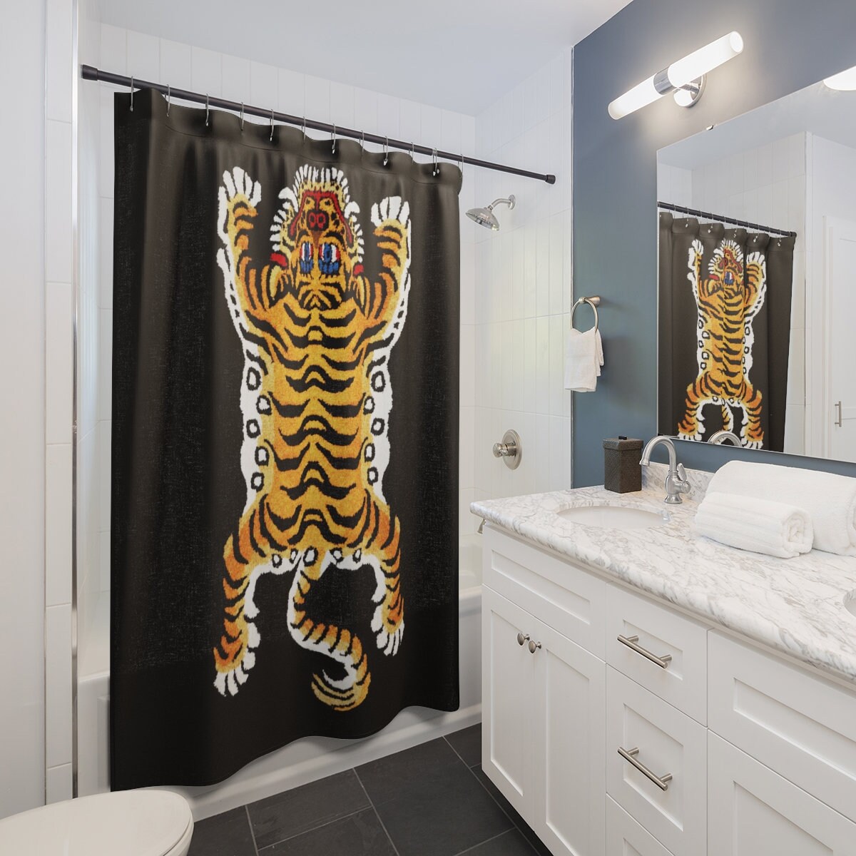 Tibetan Ethnic Print Tiger Bath Curtain for Bathroom