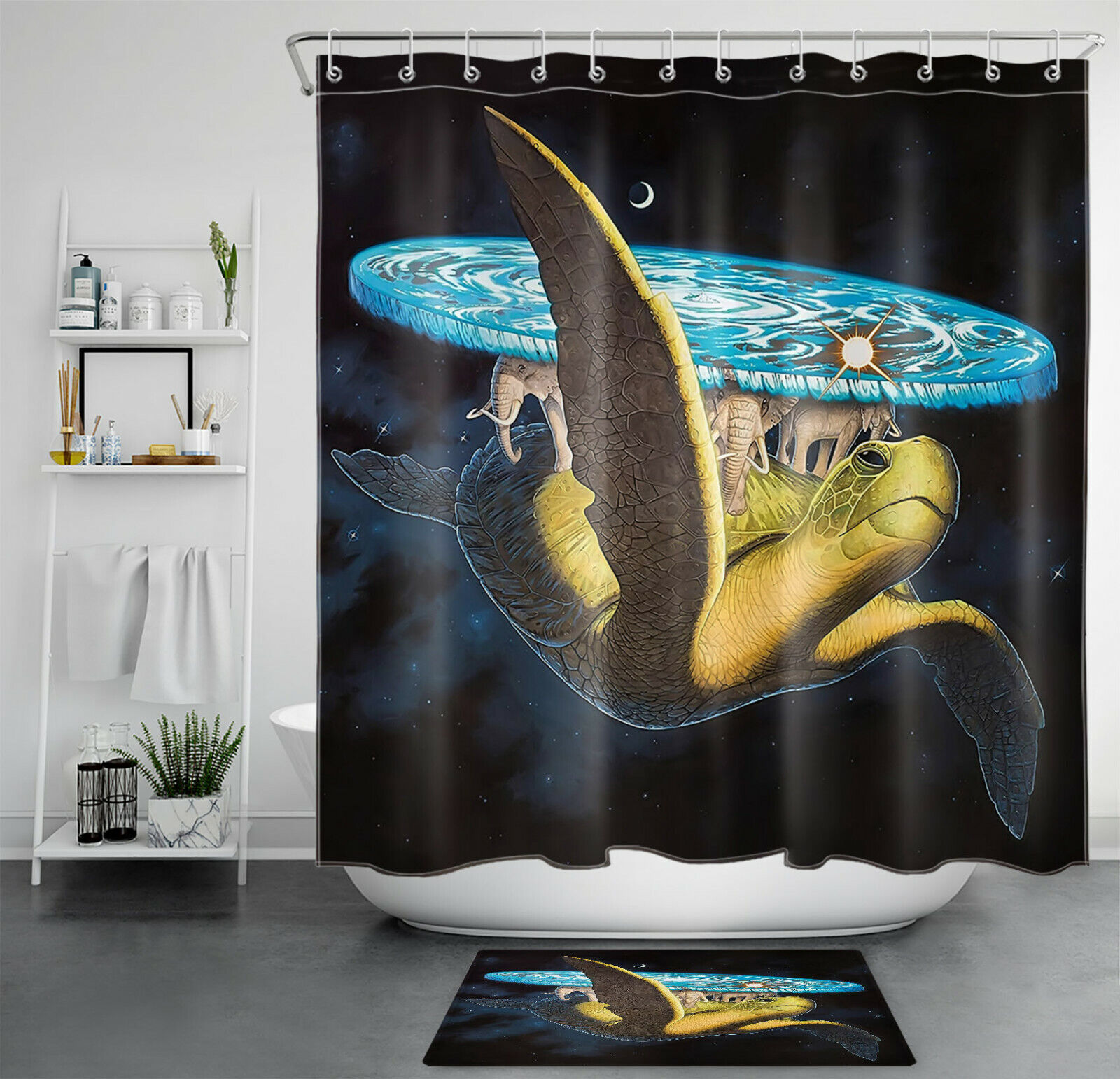 Tie Dye Print Shower Curtain with Stars Design