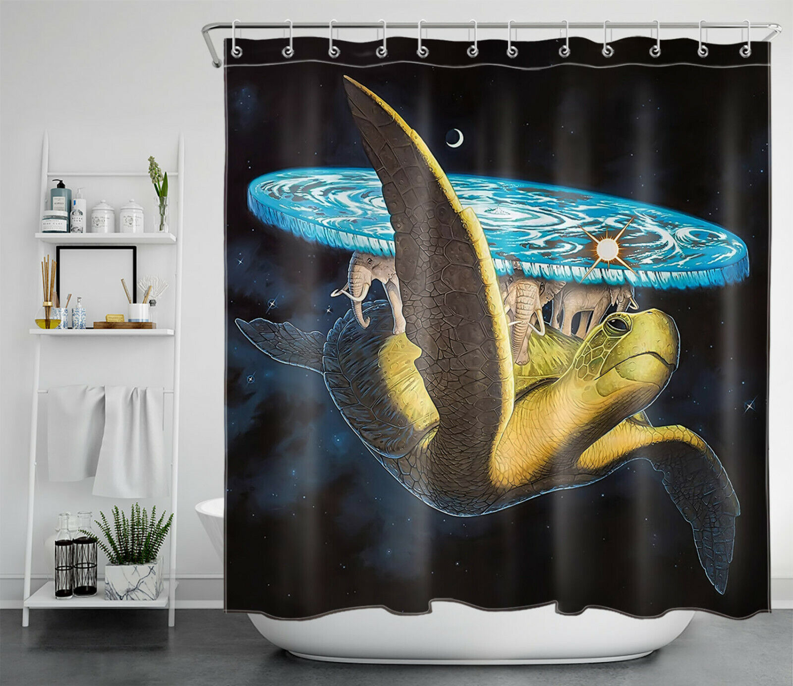 Tie Dye Print Shower Curtain with Stars Design