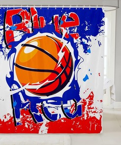 Tie Dye Red Blue Basketball Shower Curtain for Sports Bathroom Decor